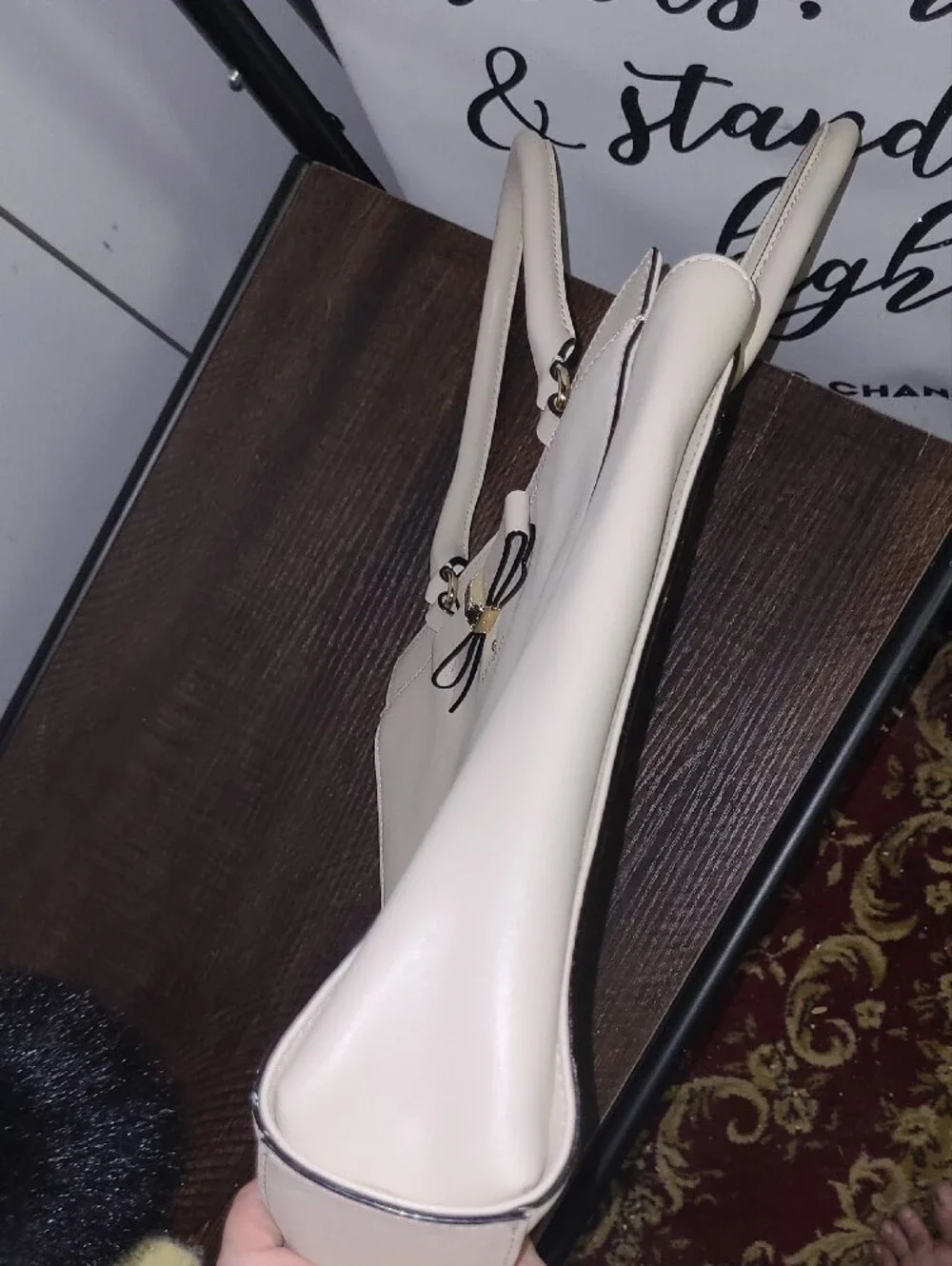kate spade Cream Leather Tote with Bow Accent